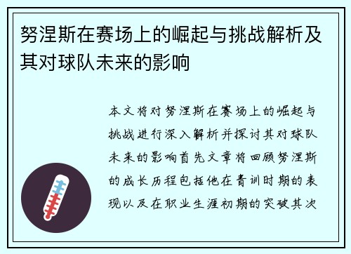 努涅斯在赛场上的崛起与挑战解析及其对球队未来的影响